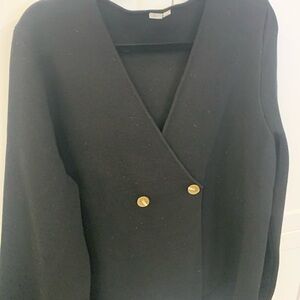 Black Double-Breasted Knit Sweater with Gold Buttons
